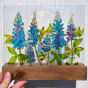 Texas Bluebonnet Suncatcher Window Hanging, Wildflower Stained Glass