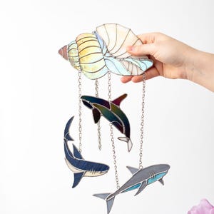 Sun catcher Shell Shark Whale Stained glass Unique home decor Sea shell art Nautical decor Coastal decor Ocean Sun catchers Beach decor