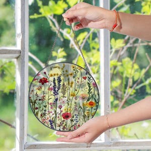 Wildflower Glass Suncatcher, Gift for Flower Lovers, Florist Gift, Nature Decor, Window Hanging Floral Art, Handmade Glass Decor