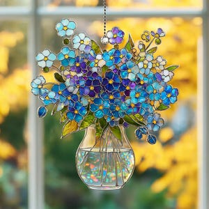 Forget Me Not Suncatcher, Stained Glass Style Floral Window Hanging, Gift for Mom