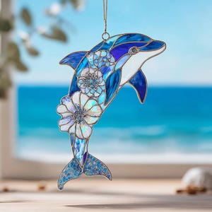 Dolphin ACRYLIC SUNCATCHER Ocean Waves Window Hanging Tropical Beach Decoration Gift For Dolphin Lover Gifts Beach House Housewarming Gift