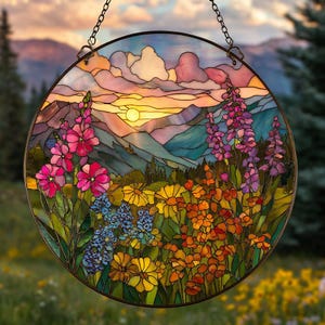 Wildflower Suncatcher, Wildflower Glass Window Hanging Decor, Florist Gift, Gift for Flower Lover, Sun Catcher Gift for Mom, Grandma