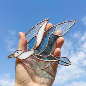 Stained Glass Seagull Suncatcher, Nautical Beach House Decor, Bird Window Hanging, Unique Mother's Day Gift for Mom, Gift Box Included