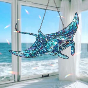 Hologram Manta Ray Window Hanging, Ocean Prism Suncatcher, Coastal Sea Life Decor