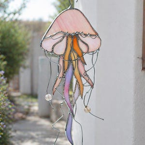 Stained Glass Jellyfish Suncatcher, Ocean Window Hanging, Coastal Decor, Beach House Gift, Nautical Wall Art, Affordable House Warming Gift