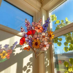 Handcrafted Acrylic Wildflower Suncatcher, Boho Floral Window Hanging Decor, Mothers Day Gift