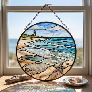 Stained Glass Beach Suncatcher, Ocean Wave Window Hanging, Coastal Home Decor, Beach Lover Gift, Handmade Sunrise Landscape Art